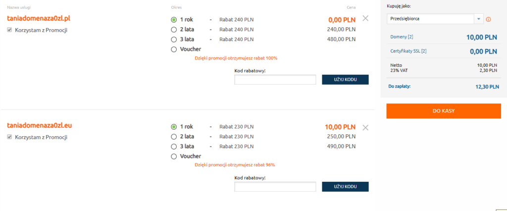 Cennik promocyjny domen w nazwa.pl pozwala teraz na rejestrację 1 domeny .pl za 0 zł